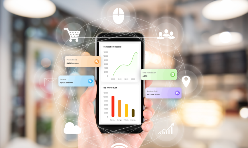 Handphone dengan tampilan aplikasi kasir